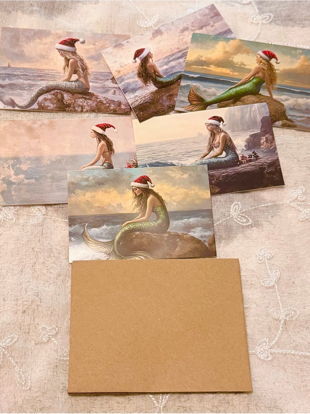 6 Mermaid Christmas Cards w/ envelopes #310